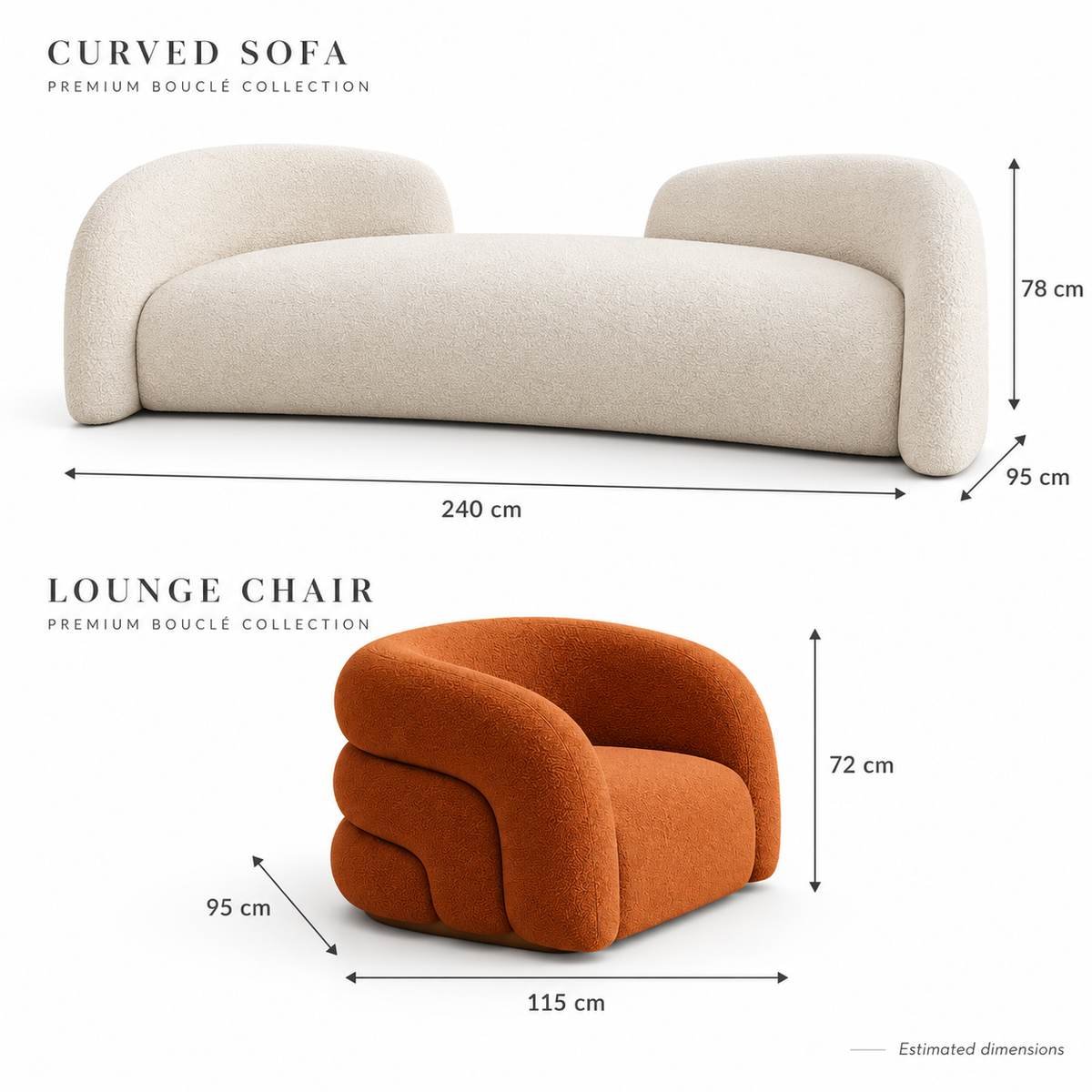 Astoria Bouclé 3-Seater Sofa Set with Lounge Chair & Designer Coffee Table - Image 2