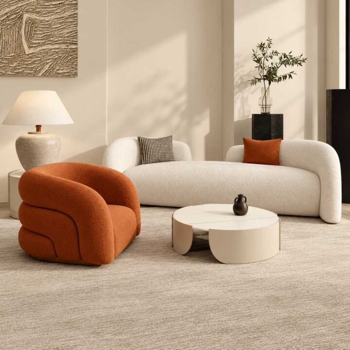 Astoria Bouclé 3-Seater Sofa Set with Lounge Chair & Designer Coffee Table