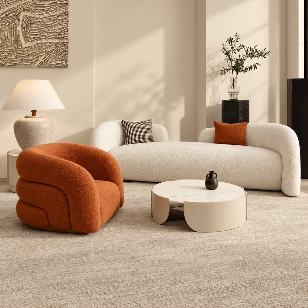 Astoria Bouclé 3-Seater Sofa Set with Lounge Chair & Designer Coffee Table