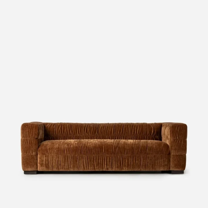 Grinza Ruched 3 Seater Couch Velvet Bronze