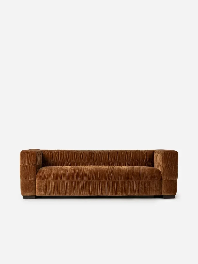 Grinza Ruched 3 Seater Couch Velvet Bronze