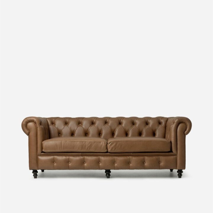 Madison 3 Seater Leather Couch Codiac Taupe