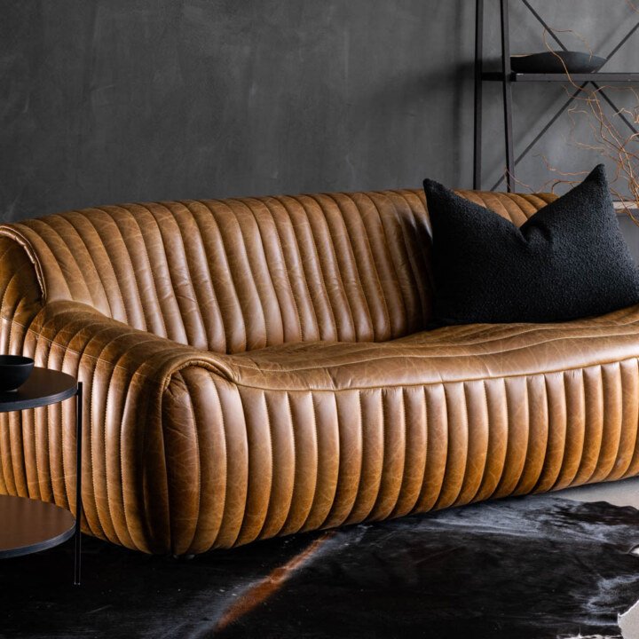 Cuban 3 Seater Leather Couch Tan