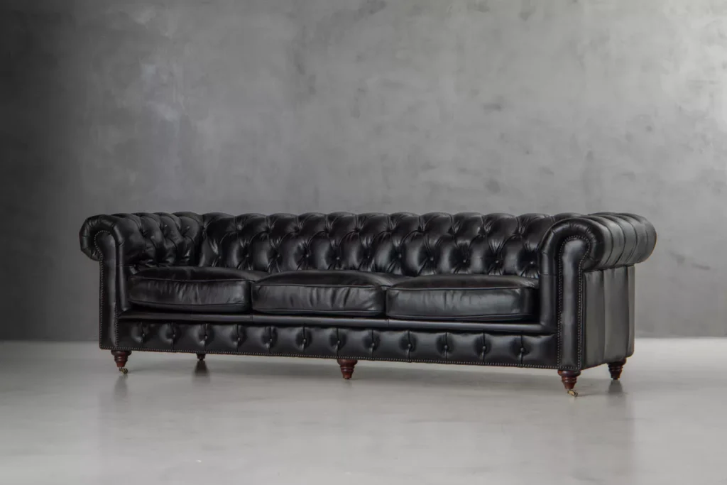 Jefferson Chesterfield 3 Seater Leather Couch – Burnt Tobacco