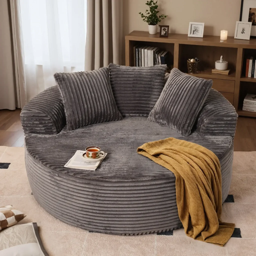 DECORMINI 59″ O Shape Modular Couch, Plush Corduroy Fabric, No Assembly Required