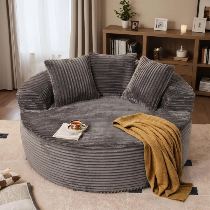DECORMINI 59″ O Shape Modular Couch, Plush Corduroy Fabric, No Assembly Required