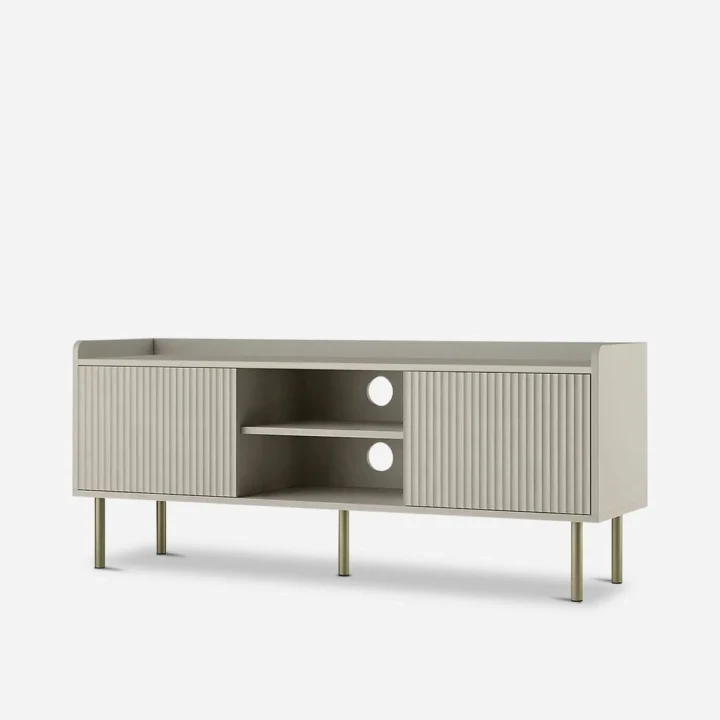 Self Assembly Unfold Heidi Media Unit Butter W/ Gold Leg