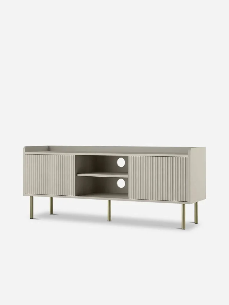 Self Assembly Unfold Heidi Media Unit Butter W/ Gold Leg