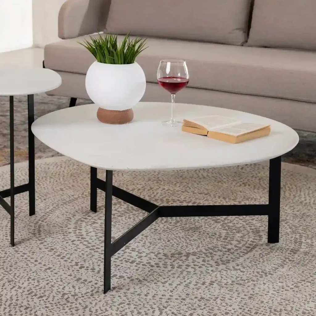 Mara Coffee Table – Black Legs With White Stone Top