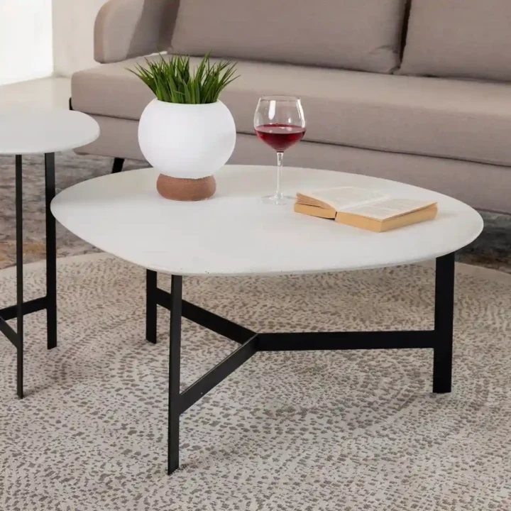 Mara Coffee Table – Black Legs With White Stone Top