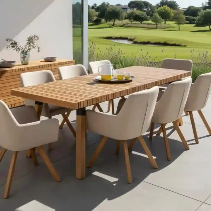 Ricco 8 Seater Dining Table. Teak Frame, 220x93cm