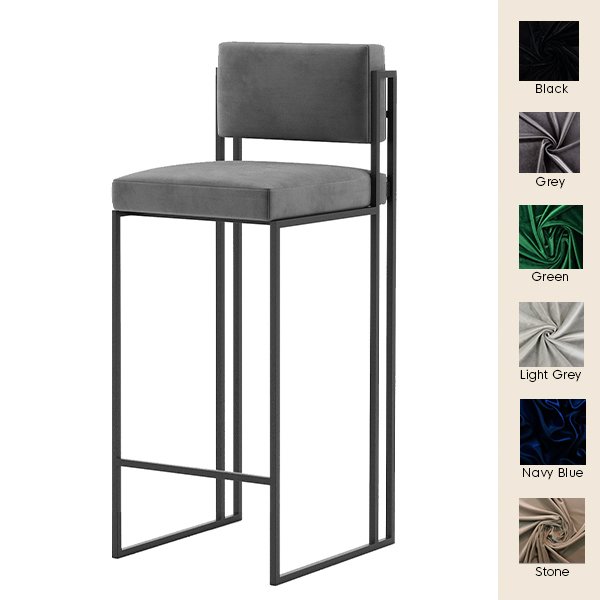 Ruby Steel Framed Velvet Bar Stool With Backrest