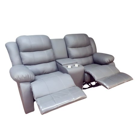 Dark Grey Full Euro Leather 2 Seater Recliner Sofa Couch