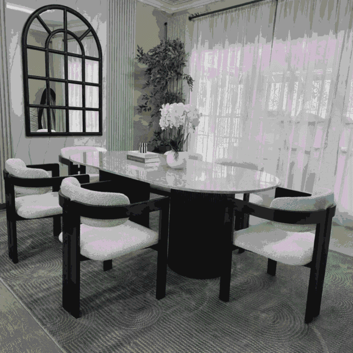 Elegant Oval Marble Dining Table With 6 Chairs