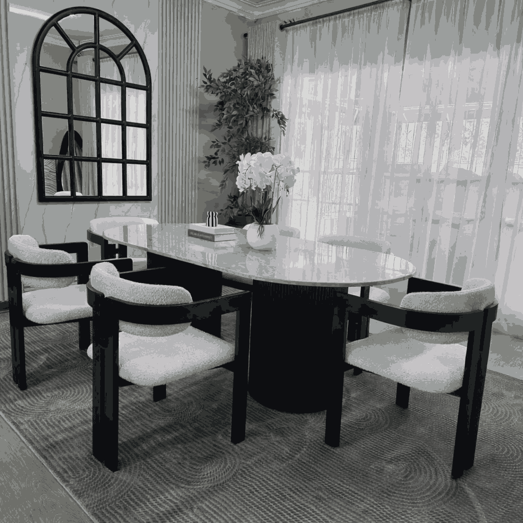 Elegant Oval Marble Dining Table With 6 Chairs