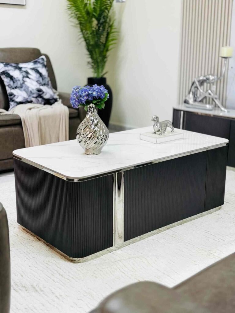 Modern Marble Coffee Table With Metallic Accents