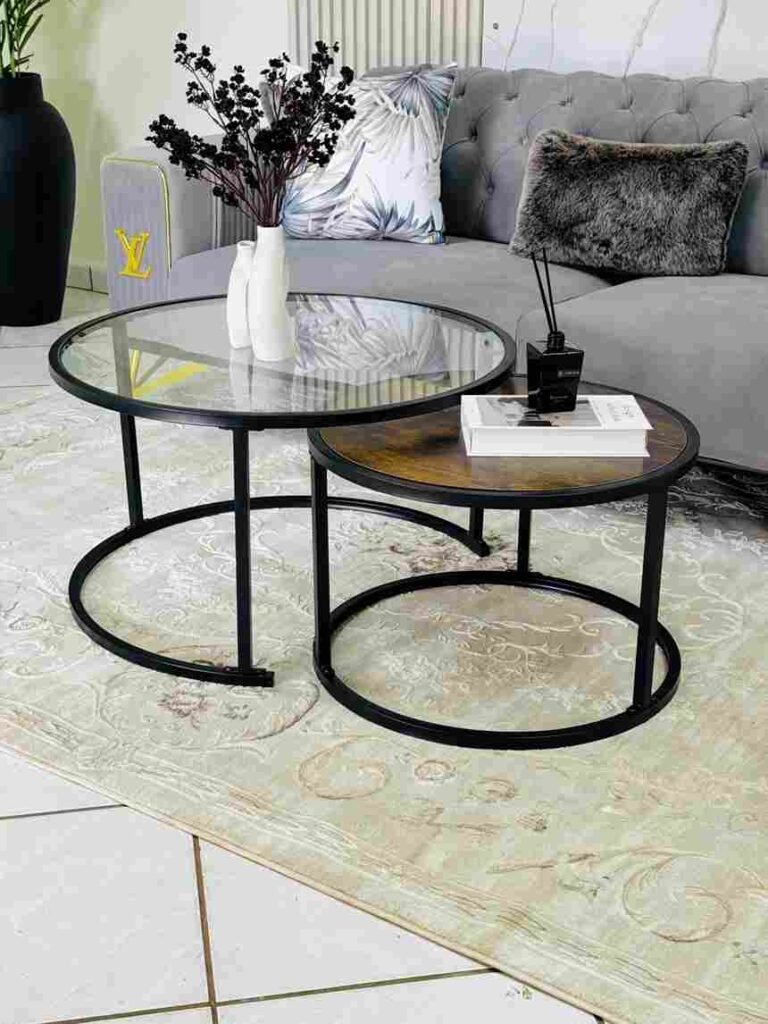Modern Nested Coffee Table Set With Tufted Sofa