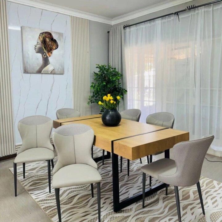 Modern Wooden Dining Table Set With Upholstered Chairs