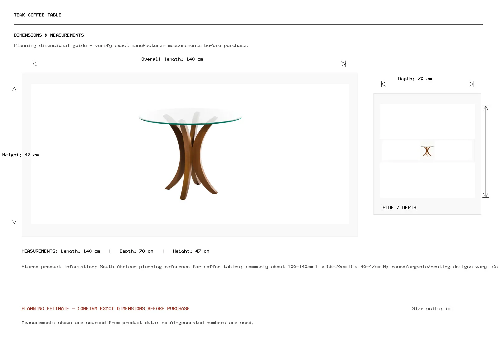 Teak Coffee Table Dimension