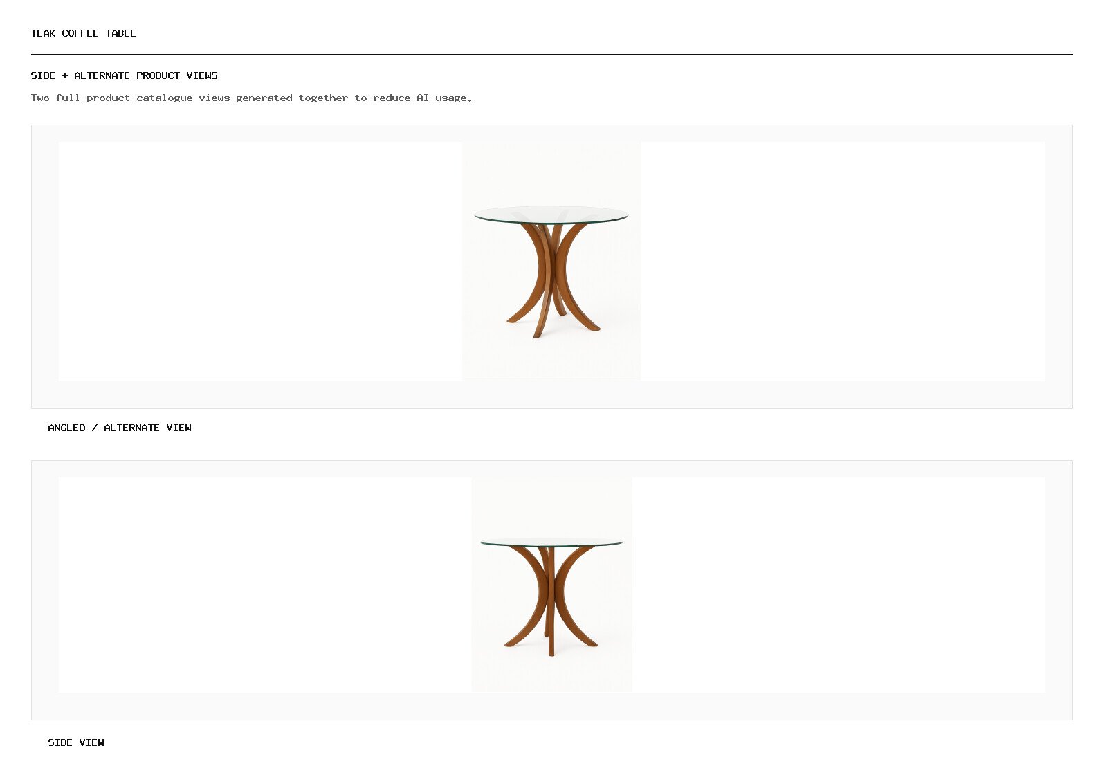 Teak Coffee Table angled alternate and side product views