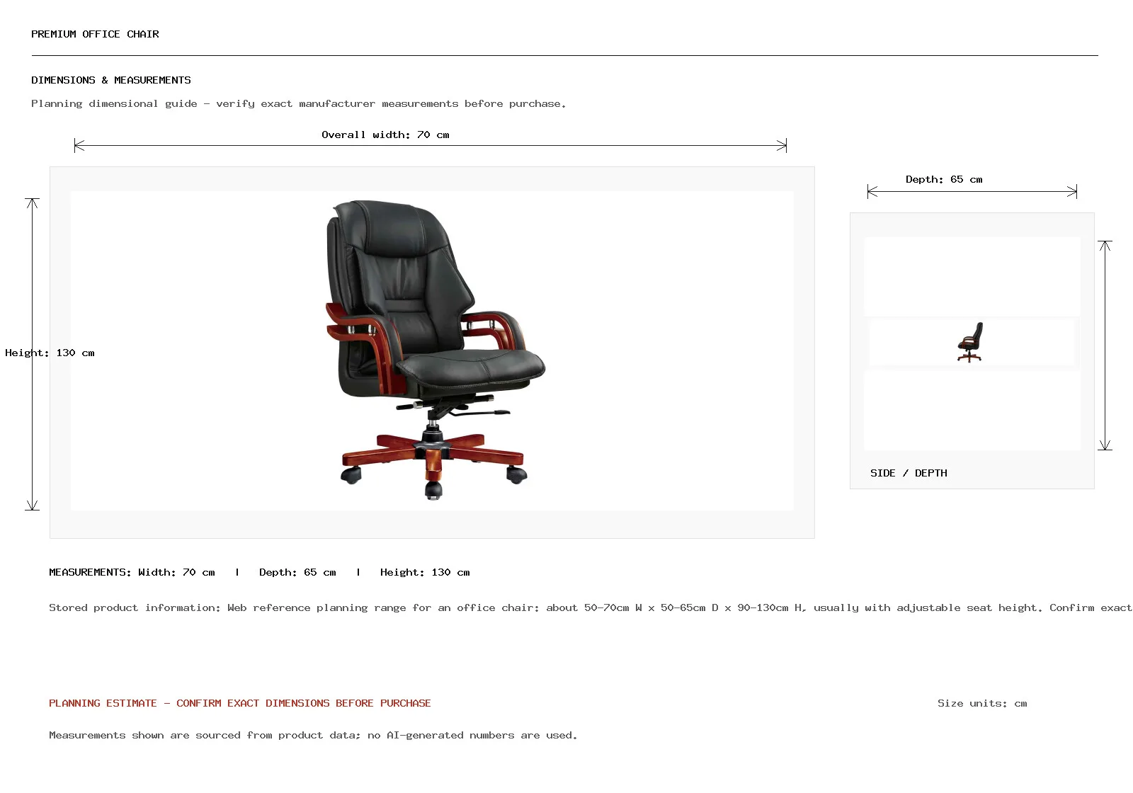 Premium Office Chair Dimension