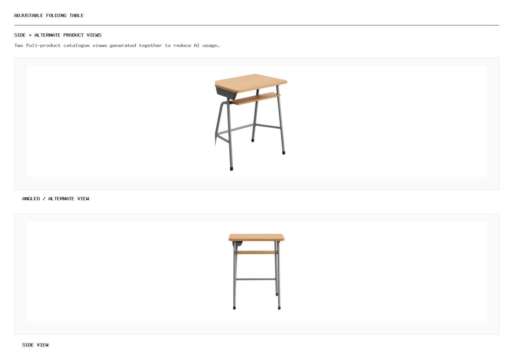 Adjustable Folding Table angled alternate and side product views