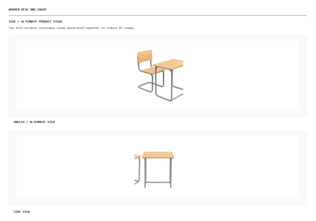Wooden Desk And Chair angled alternate and side product views