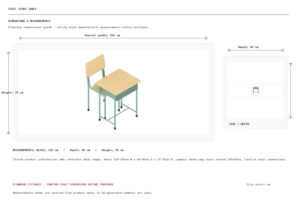Steel Study Table Dimension