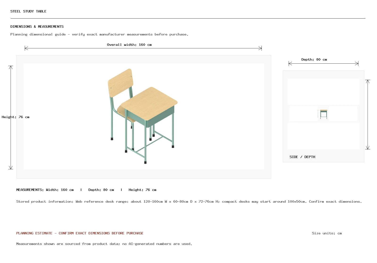 Steel Study Table Dimension