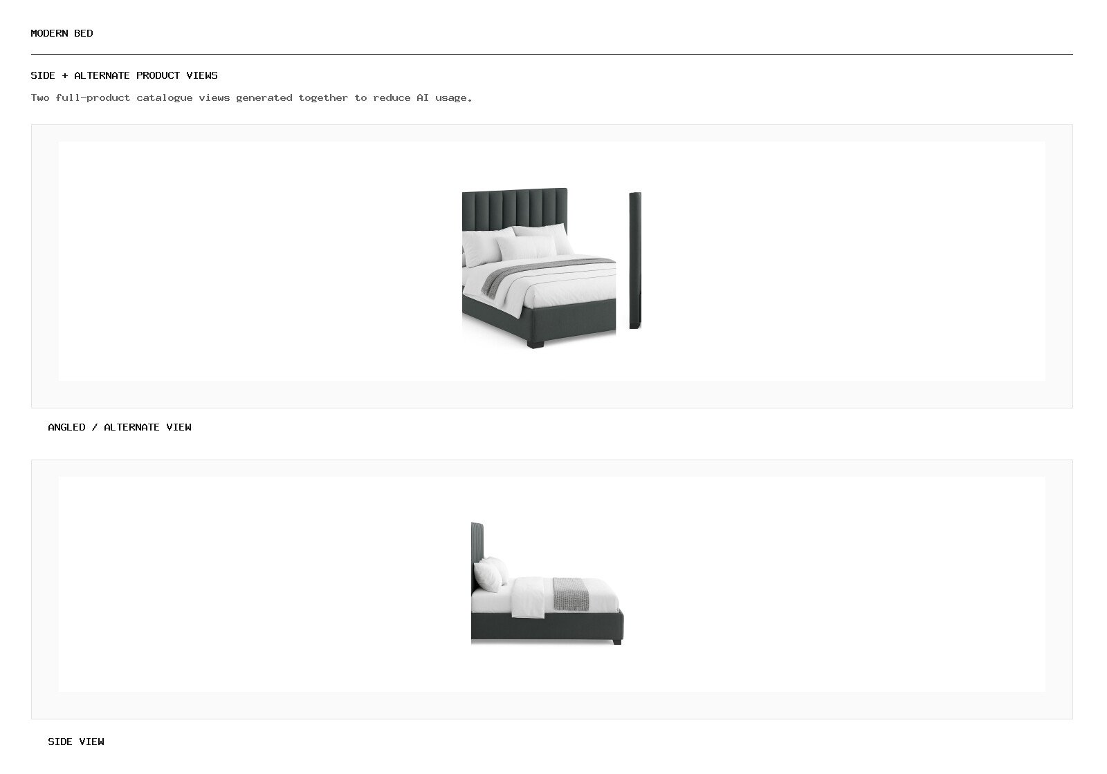 Modern Bed angled alternate and side product views