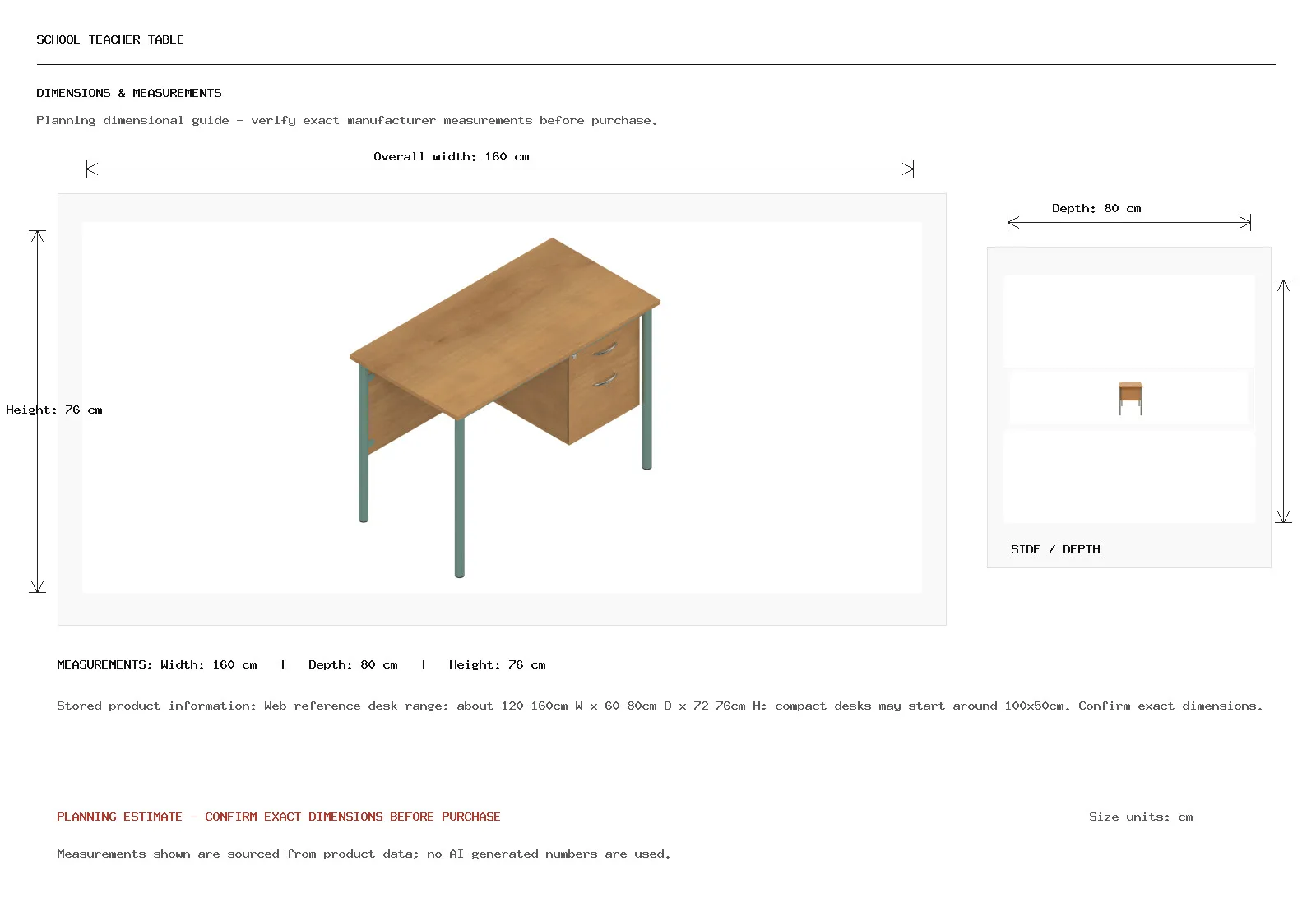 School Teacher Table Dimension