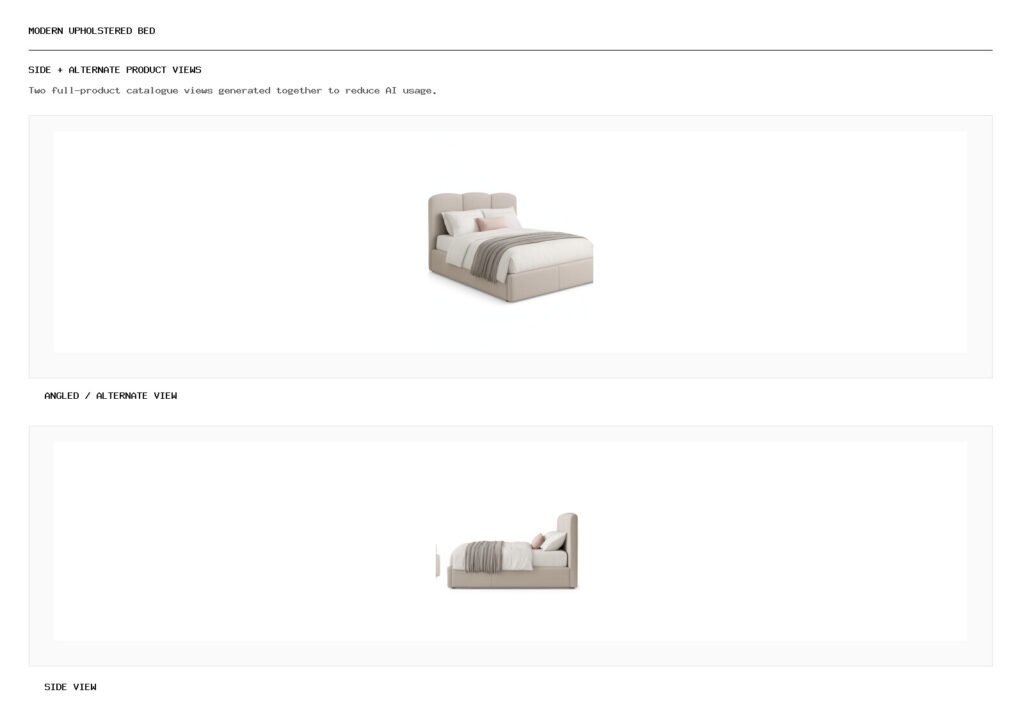 Modern Upholstered Bed angled alternate and side product views