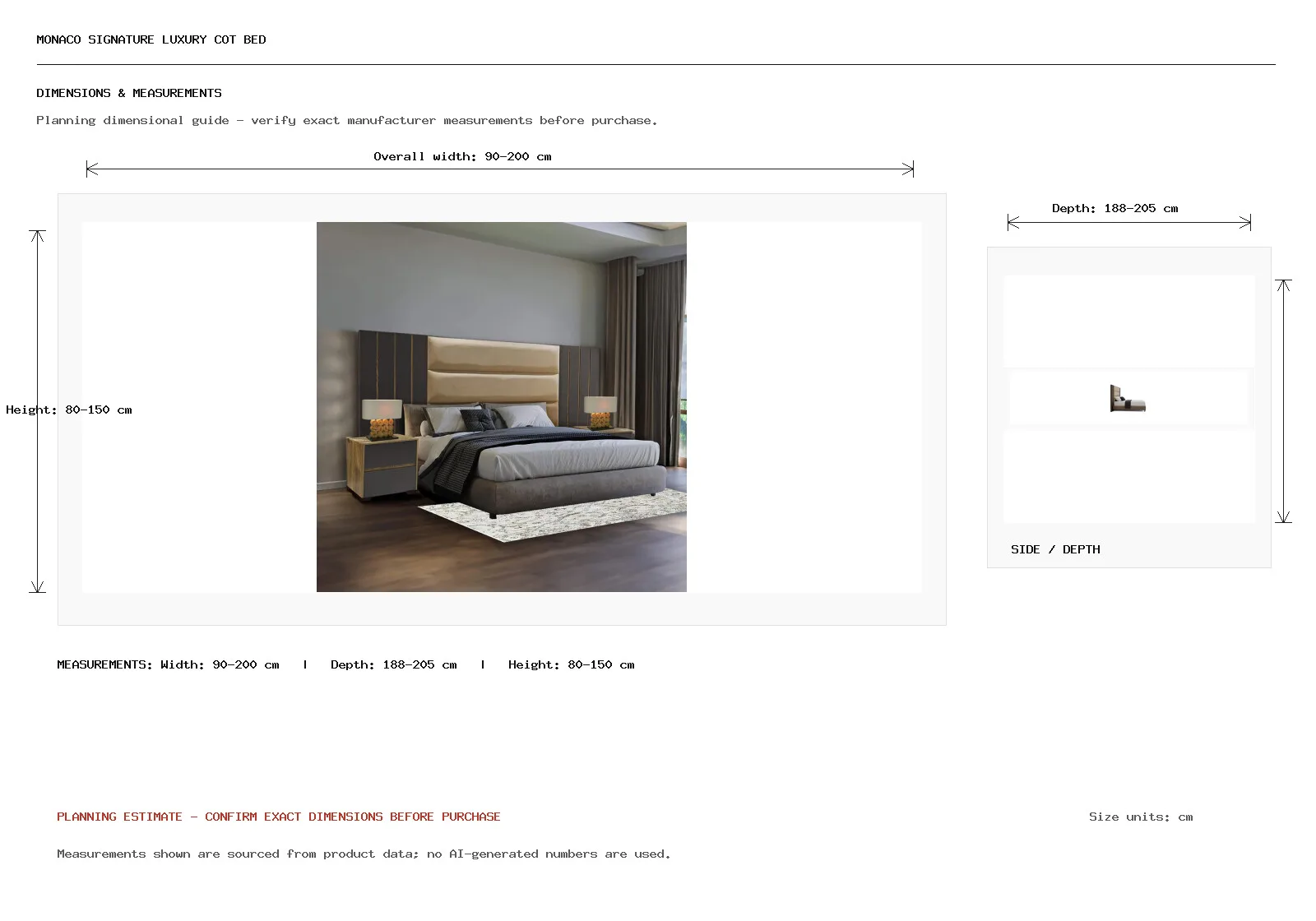 Monaco Signature Luxury Cot Bed Dimension