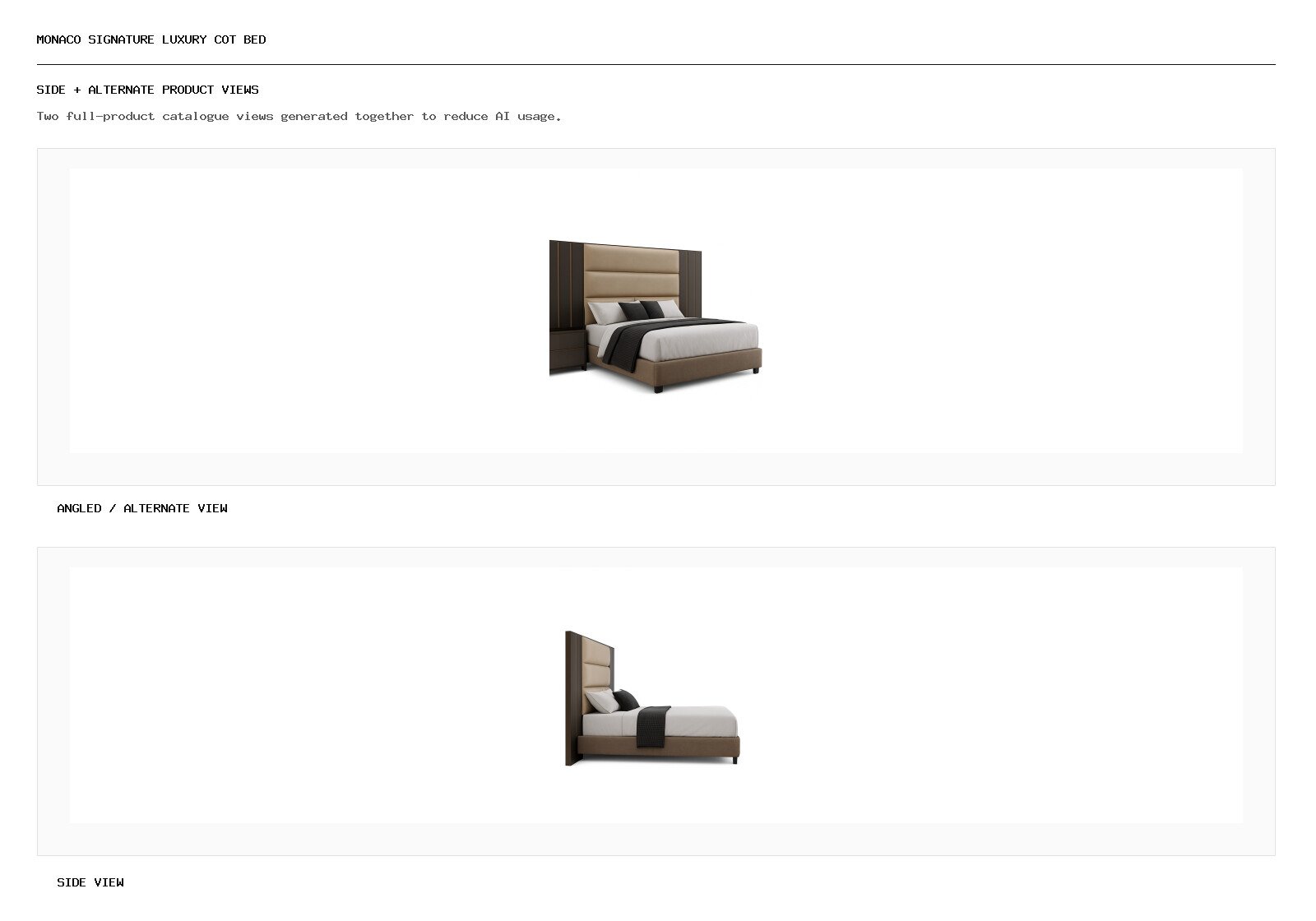 Monaco Signature Luxury Cot Bed angled alternate and side product views