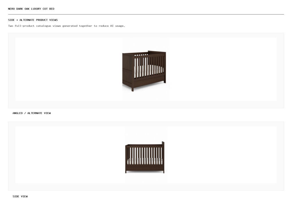 Nero Dark Oak Luxury Cot Bed angled alternate and side product views