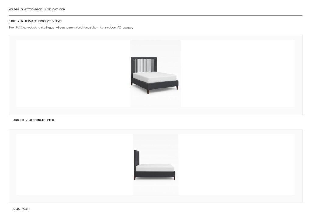 Velora Slatted-Back Luxe Cot Bed angled alternate and side product views
