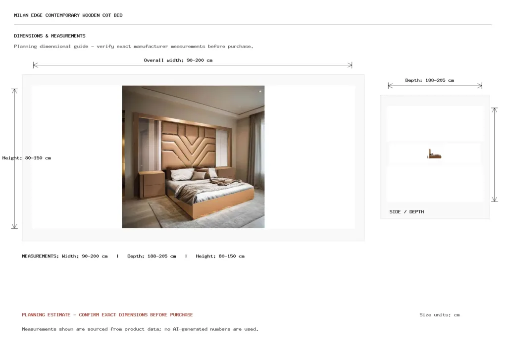 Milan Edge Contemporary Wooden Cot Bed Dimension