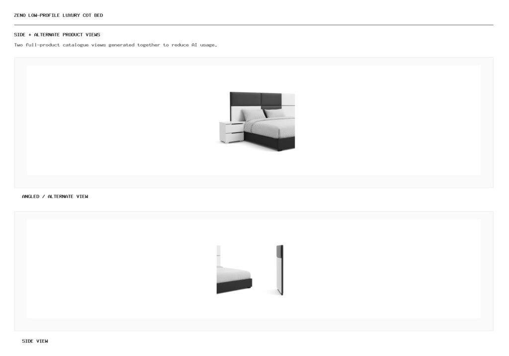 Zeno Low-Profile Luxury Cot Bed angled alternate and side product views