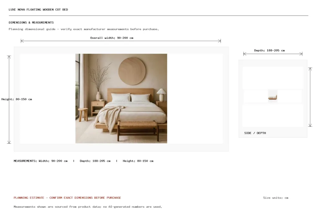 Luxe Nova Floating Wooden Cot Bed Dimension