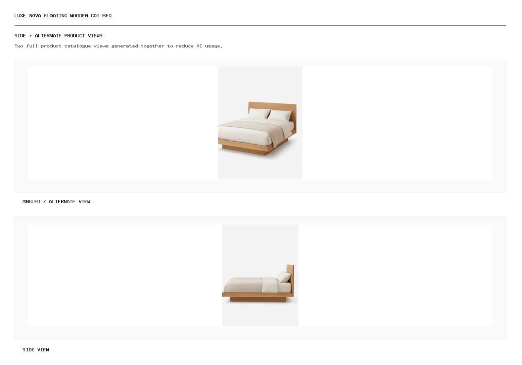 Luxe Nova Floating Wooden Cot Bed angled alternate and side product views