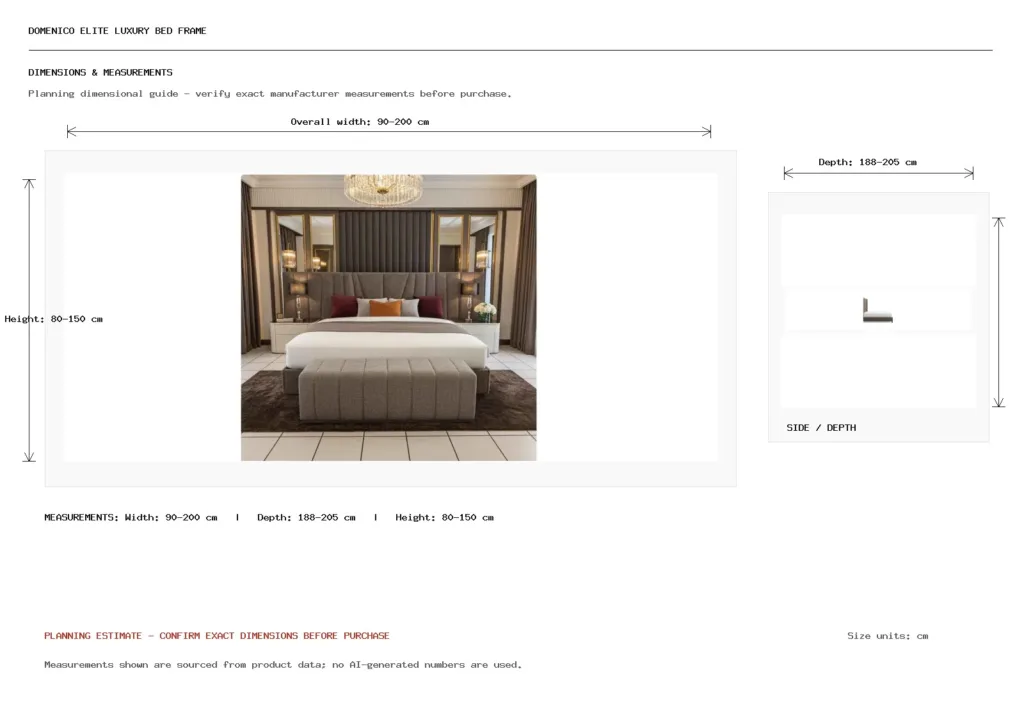 DOMENICO ELITE LUXURY BED FRAME Dimension