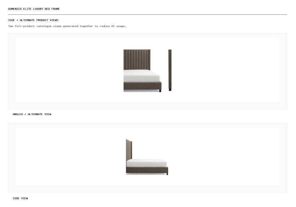 DOMENICO ELITE LUXURY BED FRAME angled alternate and side product views