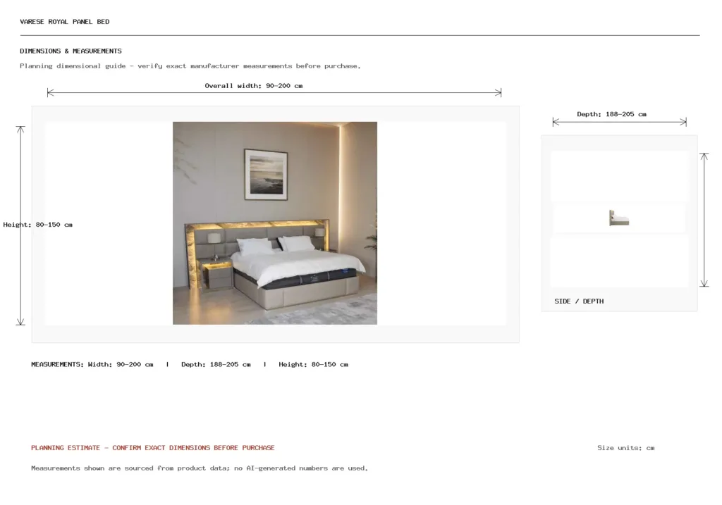 VARESE ROYAL PANEL BED Dimension