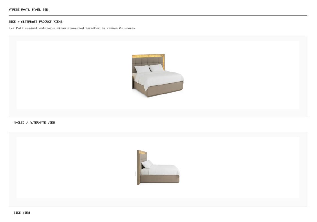VARESE ROYAL PANEL BED angled alternate and side product views