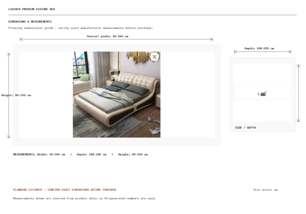 LUCENTO PREMIUM FEATURE BED Dimension