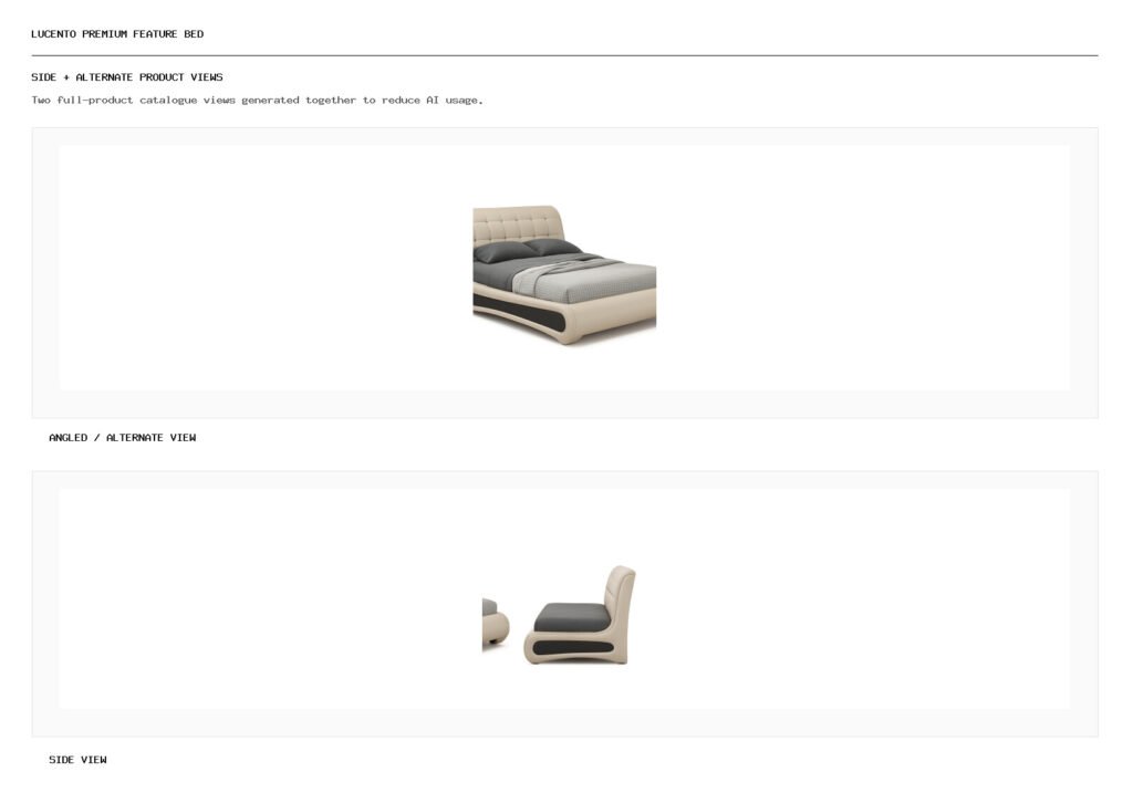 LUCENTO PREMIUM FEATURE BED angled alternate and side product views