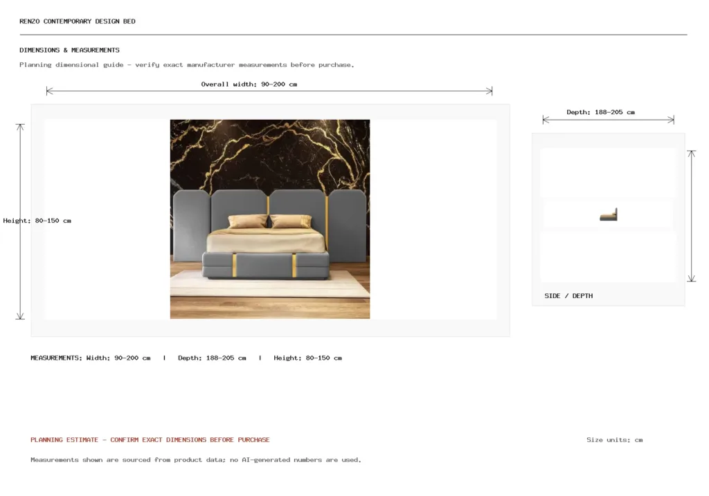 RENZO CONTEMPORARY DESIGN BED Dimension