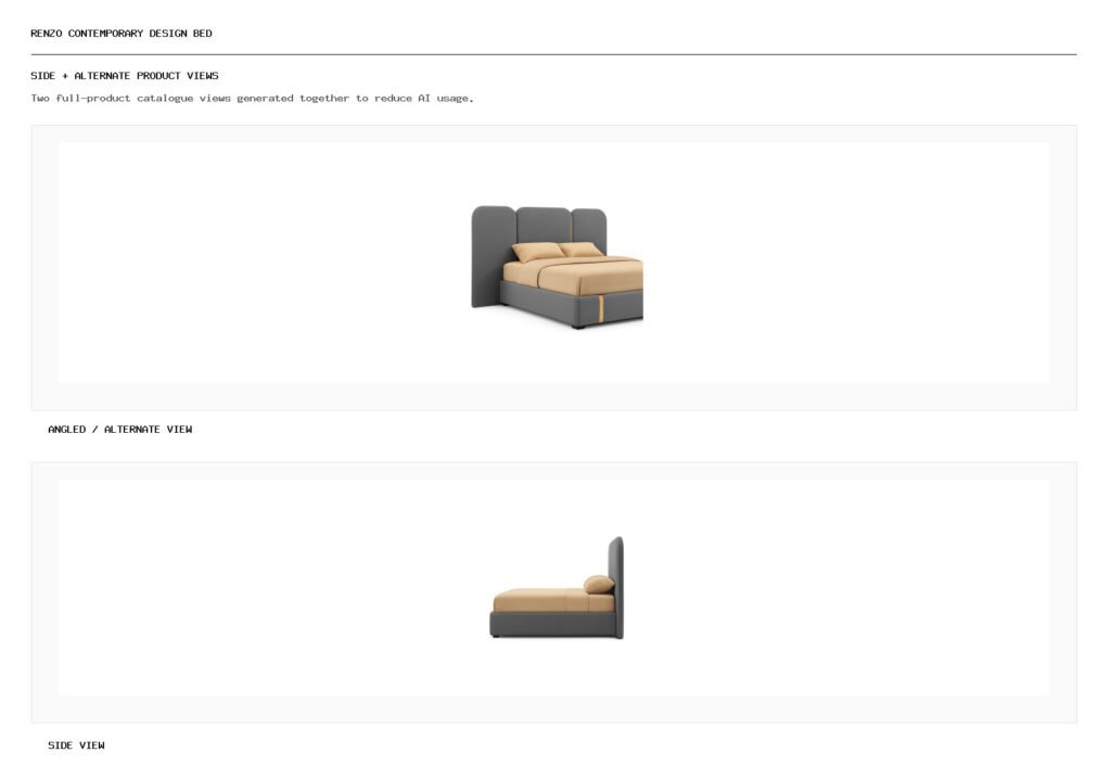 RENZO CONTEMPORARY DESIGN BED angled alternate and side product views