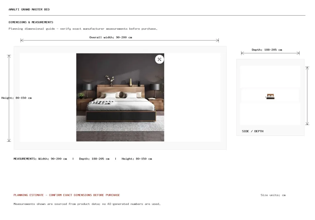 AMALFI GRAND MASTER BED Dimension