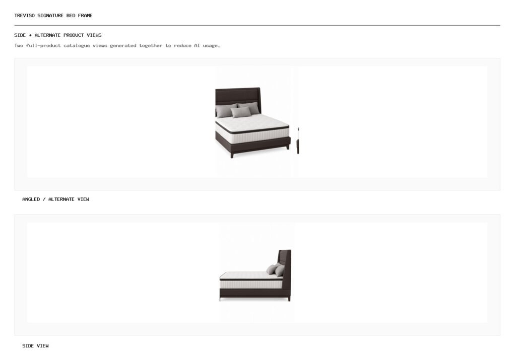 TREVISO SIGNATURE BED FRAME angled alternate and side product views